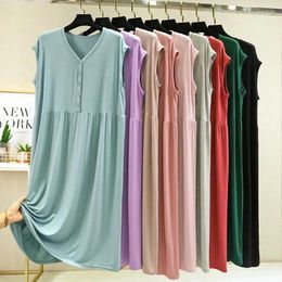 Women's Sleepwear Sleeveless Dress Women Summer Plus Size Loose Casual Night Wears For Sexy V Neck Home Pyjamas Female 90KG