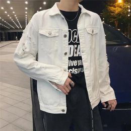 Men's Jackets Spring Autumn Fashion Ripped Denim Coat Wihe Pink Red Black Cotton Bomber Jeans Jacket Outwear Cowboy Size 5XL