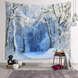 Tapestries Christmas Tapestry Wall Hanging Nature White Forest Snow Wall Large Tapestry for Party Livingroom Bedroom Dorm Home Decor 231207
