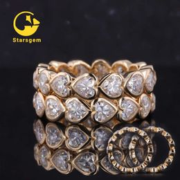 Romantic 14k Yellow Gold Mossanite Rings d Color Vvs Quality Moissanite Heart Shape Wedding Band