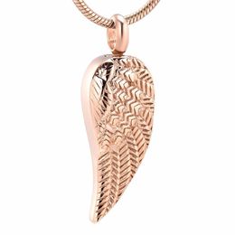 IJD11731 Classic Stainless Steel Single Wing Keepsake Memorial Urn Necklace Angel Wing Cremation Jewellery for Human Ash293p