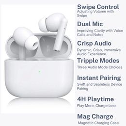 Wireless Earbuds with Swipe Volume Control Clear Calling Dual Microphones Ear Detection Active Noise Cancellation Earphones Magnetic Wireless Charging Case