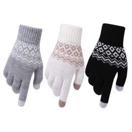 Sıcak eldivenler, soğuk dirençli ve kalınlaşmış yetişkin jacquard eldivenleri, kadınlar kış örgü dokunmatik ekran eldivenleri toptan