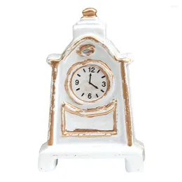 Table Clocks Wooden Dollhouse Decoration Small Pendulum Clock Mini Decorations Stroke Miniature Desk Exquisite Adornment Vintage Style White