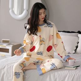 Women's Sleepwear Women's 2 Pieces Pajamas Set 100% Cotton Pyjama Female Pijama Women Homewear Soft Sleepwear Long Sleeve O-Neck Shirt Pants Suit 231206