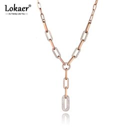 Pendant Necklaces Lokaer Hiphop/Rock Stainless Steel Geometry Clay Crystal Pendant Necklace For Women Trendy Chain Link Necklace N19163 231204