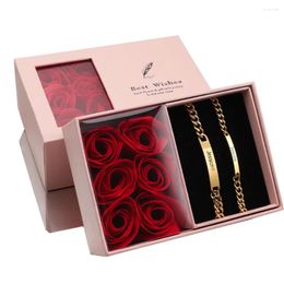 Charm Bracelets 2pcs/set Custom Name Anniversary Couple Bracelet Titanium Steel 18K Gold Plating High Quality Jewelry Gift For Men And Women