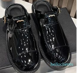 Spring Autumn Classic New Style Slippers Metal Letter Label Famous Brand Women Loafers Shoes Real Leather Wrap Head Slingback Non