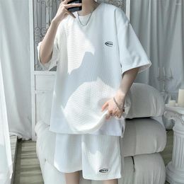 Men's T Shirts 5XL-M Summer Fashion Waffle Loose Casual Sets O-Neck Short Sleeve Shirt Shorts For Men Clothing 2023