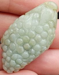 Certified Green Lavender Natural Type A Jade Jadeite Carved Grape Pendant