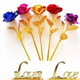 Stock Gold Foil Plated Rose Artificial Long Stem Flower Creative Gifts for Lover Wedding Christmas Valentines Mothers Day Home 1207