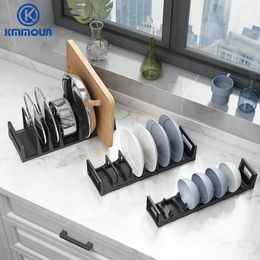 Decorative Objects Figurines Black Kitchen Storage Shelf Bowl Dish Rack Chopping Board Lid 2 Size Deck Mounted Tableware 231206