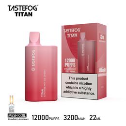 100% Original Tastefog Titan 12000 Puffs Bars Disposable Vape Pen E cigarettes 22ml Pre filled Pods Cartridge 3200mAh Battery Puffs 12K 2% 10 Flavours Fast Delivery