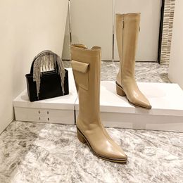 Fashion Women Long Patent Leather Knee Pumps Designer Casual Booty Wedding Party Tall Longs Booties Zipper Pocket Boots Inside the High-end Sheep