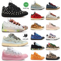 2024 Fashion lavins Women Designer Casual Shoes lavin Leather Curb Sneakers Graffiti lavina Embossed Mother and Child Pink Black White Loafers Platform Trainers