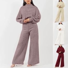 Women's Two Piece Pants Winter Plush Warm Tracksuits Women 2 Running Sets Thickened Double-Sided Fleece O-Neck Hoodies Casual Suit Outfits