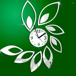 Wall Clocks Home Decoration 3D Watch Leaves Modern Design Acrylic Mirrored Clock Living Room Unique Gifts