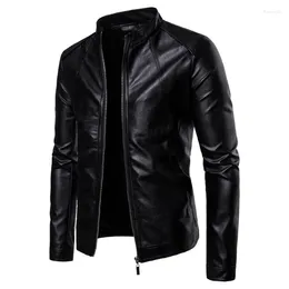 Men's Jackets Slim Jacket Fashion Solid Colour Motorcycle Winter Windproof Black Leather