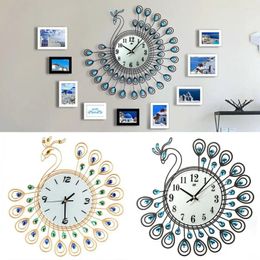 Wall Clocks 3D Peacock Clock Metal Watch Diamond Flower Home Living Room Office DIY Crafts Ornaments Gift 38x38cm