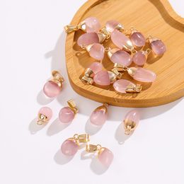 Natural Stone Rose Quartz Pendant Irregular Pink Crystal Raw Stone Charms Diy Necklace Earrings Accessory