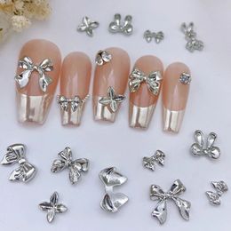 Nail Art Decorations 1Bag 3D Silver Gold Bowknot Shaped Nail Charms Metal Alloy Heart Nail Art Rhinestones Manicure Jewellery For DIY Nail Accessories 231207