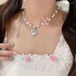 Pendant Necklaces Korean Fashion Creative Heart Pentagram Zircon Beading Necklace Sweet Cool Simple Aesthetics Personality Trendy Clavicular