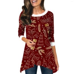 Women's Hoodies Christmas Printing Shirt Casual Loose T-Shirt For Women O-Neck Medium Length Irregular Hem Long Sleeve Tops Fashion Party