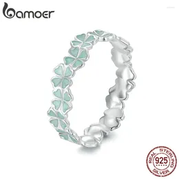 Cluster Rings Bamoer 925 Sterling Silver Four-Leaf Clover Ring Mint Green Leaves Vine Fine Jewellery Gift For Women Party