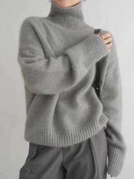 Women's Sweaters Autumn Winter Sweater Clothing Pure Merino Wool High Lapel Pullover Casual Loose Thick Knitted Top Fashion
