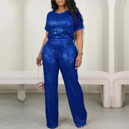 Women's Two Piece Pants 2 Women Sets 2024 Spring Summer Arrival Sequin Matching Red Blue Pieces Top Suits Outfits Clothing