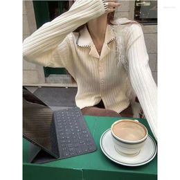 Women's Knits 2023 Autumn Winter Fashion Style Commuter Cardigan Small Fragrance Knit Retro Loose Lapel Collar Sweater Jacket