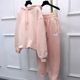 Women's Two Piece Pants designer Foam letter printed camellia powder hoodie with winter plush drawstring long sleeves