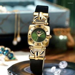 Wristwatches Small Luxury Women's Watch Retro Square Trend Green Stone Quartz Belt