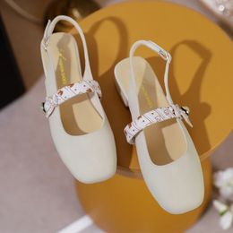 Slippers Fashion Solid Colour Sandals Women Baotou Medium Thick Heel Gentle Belt Buckle Comfortable Single Shoes Women's 231207