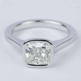 7.50mm Cushion Cut Moissanite Ring Bezel Set Engagement 10k White Gold