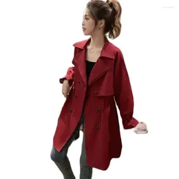 Women's Trench Coats 2023 Spring And Autumn Double-Breasted Windbreaker Long Waist Loose Wild Suit Collar Casual Warm Solid Color Coat