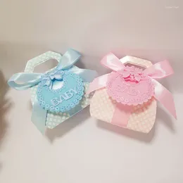 Gift Wrap 12Pcs Paper Baby Hand Bags Birthday Cookie Favor Candy Box Bib Packaging With Bear Ribbon Shower