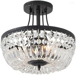 Chandeliers 3-Light Crystal Semi Flush Mount Chandelier Modern Ceiling Light Fixture Black E12 Base Lamp For Living Room Dining