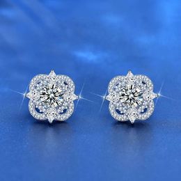 Rhodium Plated 925 Sterling Silver 0.5ct 5.0mm Moissanite Earrings Jewelry