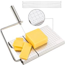 Cheese Tools LMETJMA Cheese Slicers with Wire for Block Cheese Adjustable Cheese Cutter Board with 5 Replacement Wires Precise Scale JT53 231206