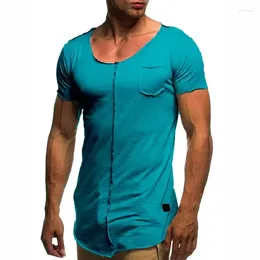 Men's Suits A2490 Men Fashion Patchwork T Shirt Short Sleeve Solid T-shirt Casual Summer Top Tee Shirts Mens Fitness Slim Camiseta