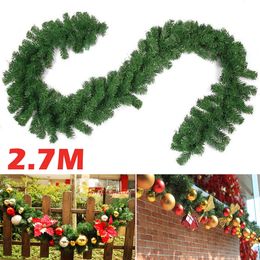 Christmas Decorations 2.7m 9ft Green Pine Christmas Garland Handmade Christmas Wreath Door Stairs Decor Xmas Fireplace for Home Outdoor Decoration 231207