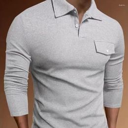 Men's Polos Spring Autumn Pullover Turn-down Collar Solid Button Long Sleeve T-shirt Polo Undershirt Fashion Casual Formal Tops