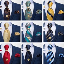 Neck Ties Cuff Links Men Tie Navy Gold Striped Business Formal Necktie Handkerchief Cuffinks Ring Set Jacquard Woven Silk Wedding DiBanGu 231206