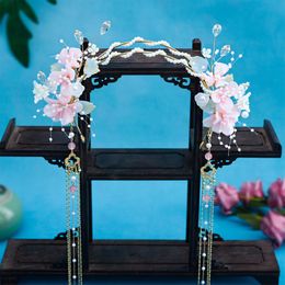 Headwear Hair Accessories Tassel Floral Headband Chinese Hanfu Fairy Pearl Headbands Tiaras Vintage Wedding Diadem Headdress Jewellery 231207