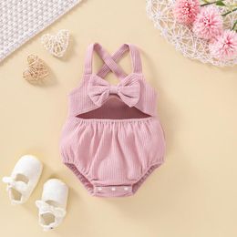 Clothing Sets Summer Born Baby Girls Clothes Set Waffle Sleeveless Bow Leopard Print Top Shorts Children Kids 2 3 6 9 12 18 24 Month Year