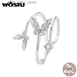 Solitaire Ring WOSTU Original 925 Sterling Silver Adjustable Butterfly Ring with Zircon Open Ring For Women Wedding Party Daily Gift FNR502-E YQ231207