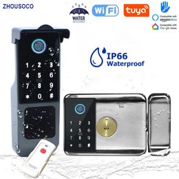 Smart Lock Fingerprint Lock Waterproof Tuya Wifi Remote Control Bluetooth TTLock App Card Digital Code Keyless Electronic Smart Door Lock 231206