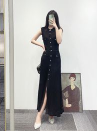 Sandro hollow V-neck knitted dress 2023 black new Casual Dresses