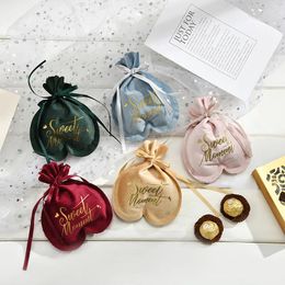 Gift Wrap 10/20Pcs/Lot High-end Handmade Flannel Wedding Romantic Heart-Shaped Bag For Favours And Candy Jewellery Packaging 14x15cm